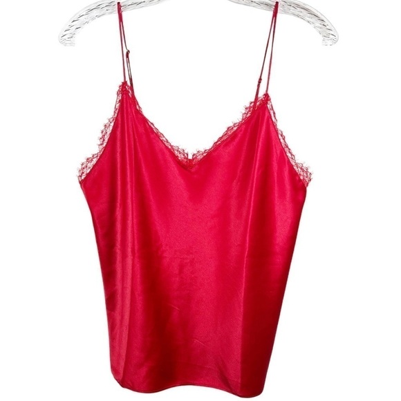 Victoria Secret women’s satin slip tank size M open back lace red - Picture 1 of 12